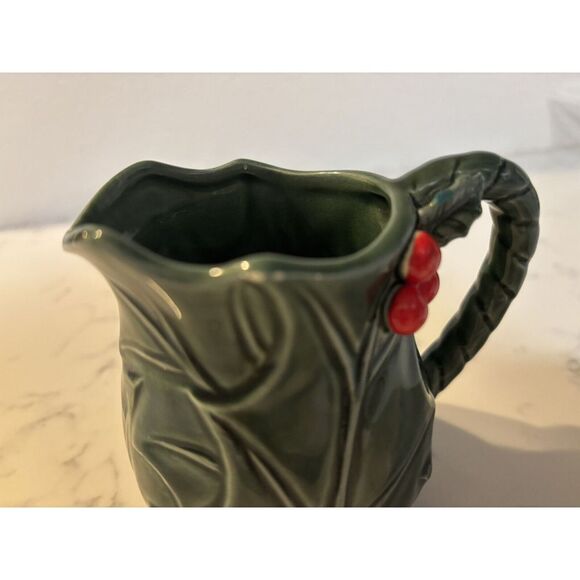 Vintage Lefton Green Holly Berry Creamer 6301 Made in Japan Dated 1970/71 - Picture 2 of 6